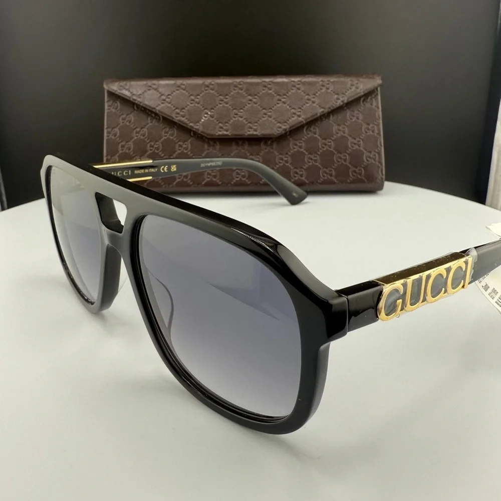 Gucci Black Sunglasses with Gold Logo Accent